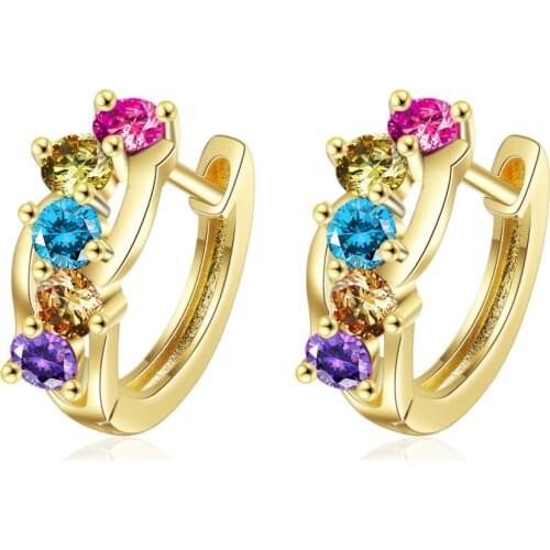 New 925 Sterling Silver Earrings Inlaid Colorful Zircon 18K Gold Earrings For Girl Glamour Jewelry Gifts