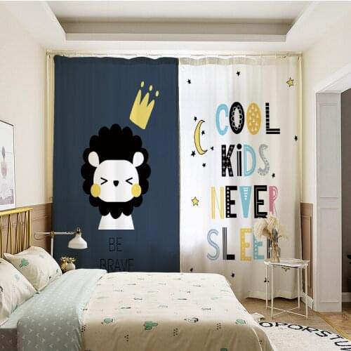 3D Cartoon Animals Printed Semi-blackout Curtains for Kids Bedroom Dinosaur Curtain Drape for boys Room 3D Map Window Treatment