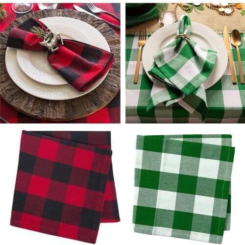 6PCS Cloth Napkins Gingham Checks Soft Durable Black and Red Cotton Dinner Napkins 51*51cm