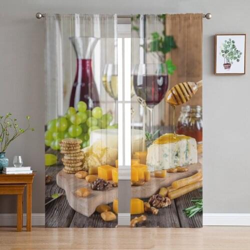 Fruit Cake Biscuit Wine Glass Chiffon Tulle Curtains for Living Room Kitchen Bedroom Sheer Voile Yarn Window Treatment
