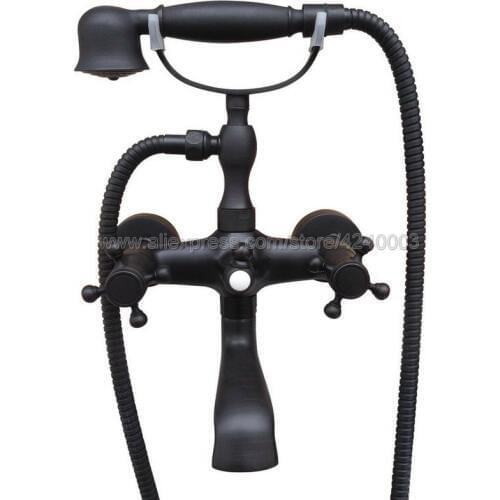 Bathtub Faucets Black brass Wall Mounted Bathroom Bath Shower Faucets Brass Brushed Bathtub Faucet With Hand Shower Ktf606