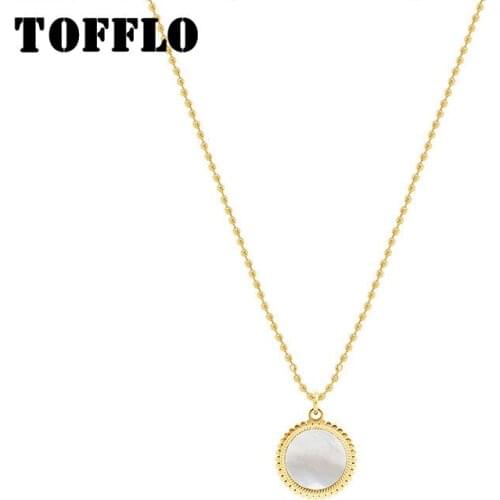 TOFFLO Stainless Steel Jewelry Fairy Mirror White Sea Shell Pendant Necklace Womens Simple Clavicle Chain BSP814