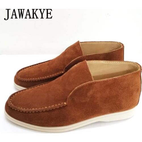 Hot White Sole Walk Shoes for Women Solid Suede Round Toe Slip-on Loafers Comfort High Top Casual Shoes 2020 Autumn Flat Shoes