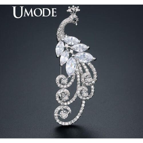 UMODE Luxury Phoenix Brooches for Women Cubic Zirconia Pins White Gold Wedding Suit Jewelry Accessories Unique Gifs UX0036