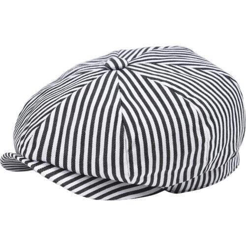 VOBOOM Black and White Striped Newsboy Cap Men Women Summer Fall Baker Boy Caps Cotton Golf Hat 146