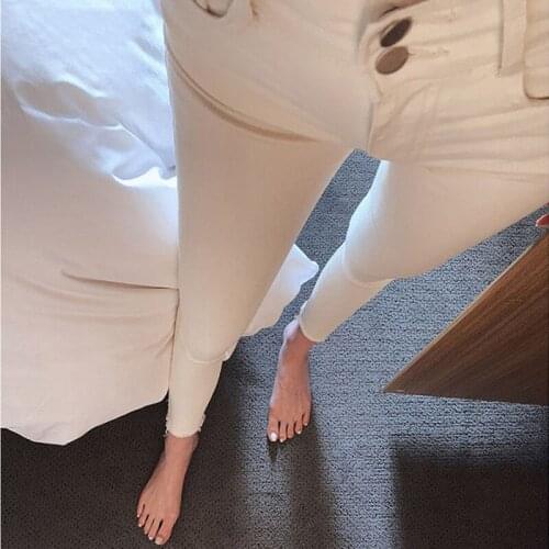 Wenfly Women Stretched Skinny Tassels Denim Casual High Waist Double Buttons Female Pencil Jeans Trousers Streetwear