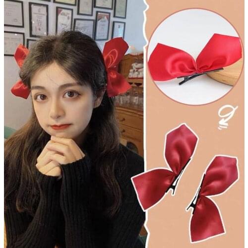 1 Pair New Women Girls Elegant Black Red White Ribbon Bow Hairpins Sweet Hair Clips Barrettes Headband Fashion Hair Accessories