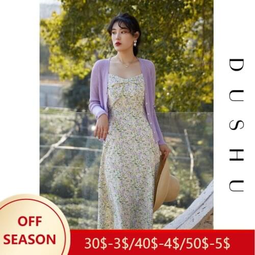 DUSHU Womens Sweet Floral Suspender Skirt 2021 Summer New French Sexy Dress Dress For Women Clothes Korean