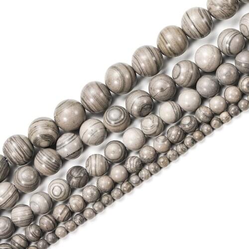1/strand 4/6/8/10/12mm Grey Wood Stripes Natural Stone Round Loose Spacer Bulk Beads For Jewelry Making DIY Bracelet Necklace