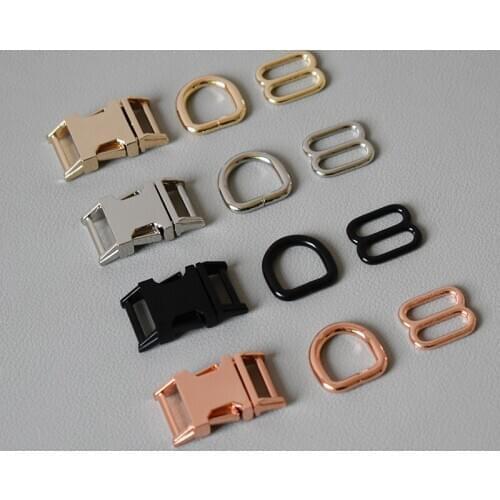 100 set 15mm metal buckle+B buckle+D ring Adjuster Slider DIY Straps Bags Belts Dog Collar Accessories High Quality Plated Metal