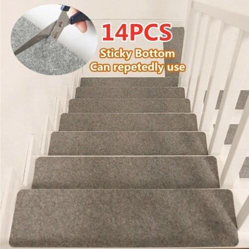 14Pcs/Set Stair Treads Rectangle Non-slip Rugs Floor Mat Self-adhesive Cover Step Staircase Repeatedly-use Safety Pads Mat