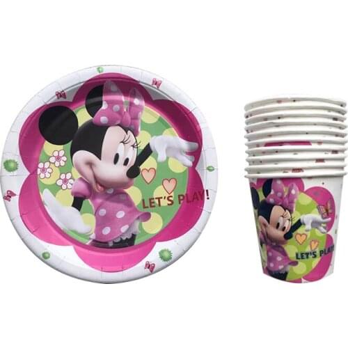 Cartoon Minnie Mouse Party Cups Plates Disposable Tableware 20 pcs Supplies Kids Birthday Party Baby Shower Favors