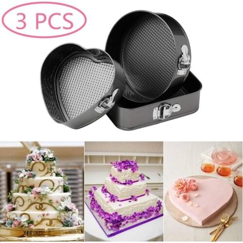 3PCS Non-stick Carbon Steel Cake Mould Square Round Heart-shaped Removable Mold Kitchen DIY Baking Tools Cheese Cake Pan Set
