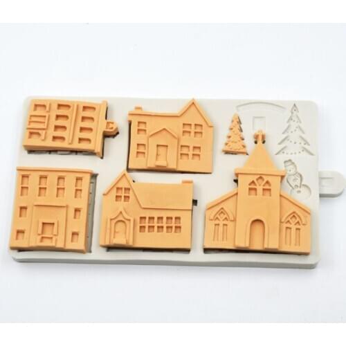 3D Christmas House Silicone Mold Fondant Cake Decorating Tools Chocolate Plaster Sugarcraft Baking Mould E7CB