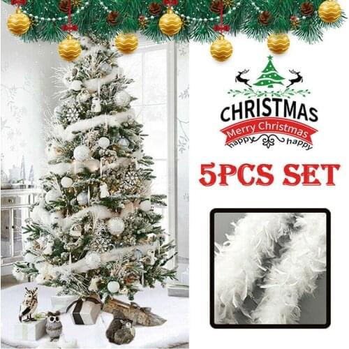 5pcs 2m Natural Feather Strip Xmas Ribbon Party Garland Decor Christmas Tree Apparel Fabric White DIY Craft Wedding Supplies
