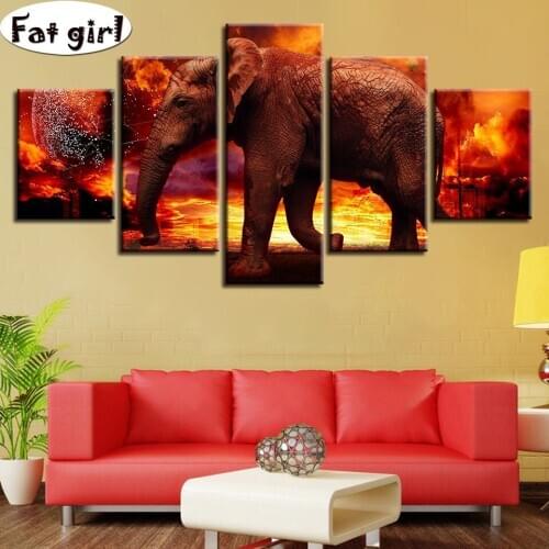 5d diamond embroidery Elephant in the sunset Mosaic diamond full Square round diy Diamond Painting Cross Stitch 5 paintings Kits