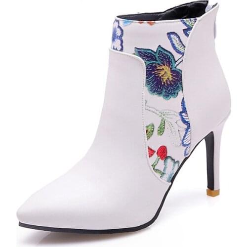 Big Size Ma'am Short boots Pure color Blue Patchwork Boot barrel High heel boots