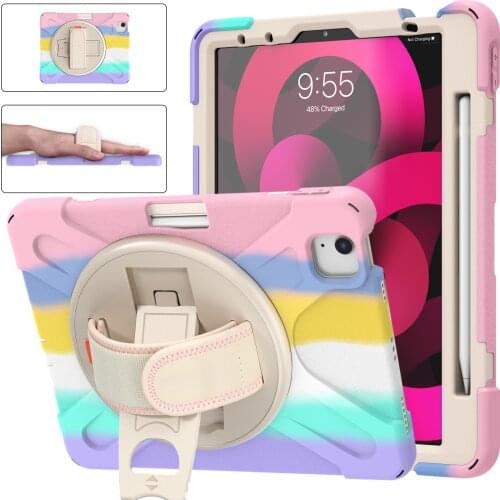 For iPad 8th/7th Gen Kids Case Shockproof Rugged Silicone Rubber Kickstand Strap Case Cover For Apple iPad 10.2Inch 2020/2019