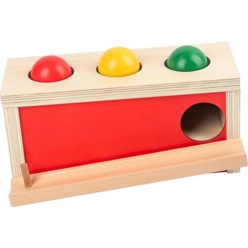 Montessori Object Permanence Box Wooden Toy Tray and Ball Drop Yellow Red Green Balls Baby Learning Toys