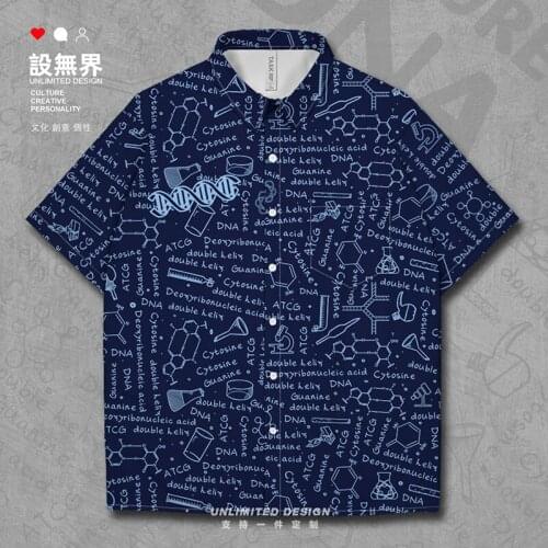 DNA double helix structure biochemistry science and engineering Short-Sleeved shirt button up Blouses cardigan Summer Clothes