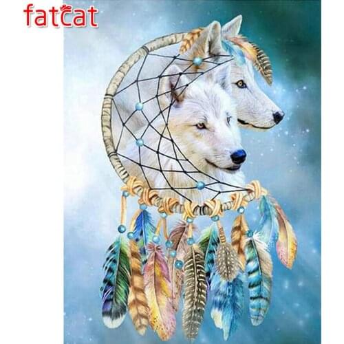 FATCAT 5d DIY Diamond Painting Dream catcher wolf Diamond Embroidery Diamond Mosaic feather pattern Full Square Round art AE071