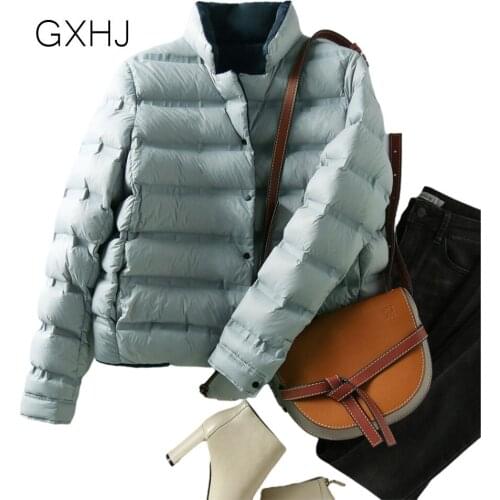 GXHJ 2021 Winter Women Short 90% White Duck Down Coat Warm Soft Ultra Light Puffer Jackets Female Snow Outwear