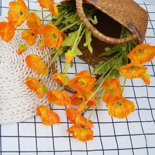 10Pcs Simulation 4 Heads Poppy Artificial Flowers Flocking Poppies for Wedding Decoration Home Accessories Window Layout Floral