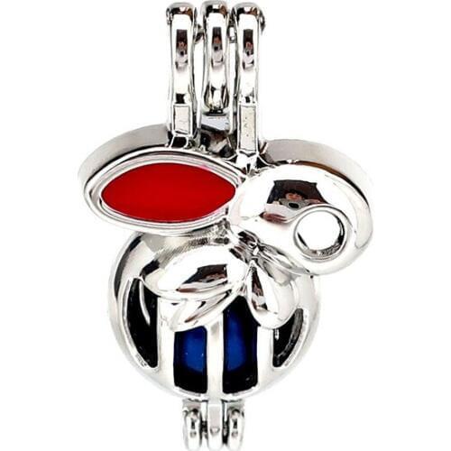 K1130 5pcs/lot Silver Enamel Cute Rabbit Beads Cage Pendant Fairytale Party Essential Oil Diffuser Locket
