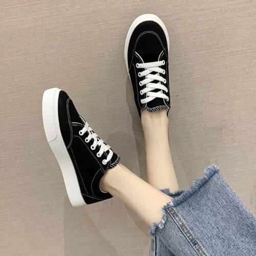 Women Sneakers Sewing Canvas Shoes For Female Casual Shoes Lace Up leisure shoes Ladies White Shoes Black Vulcanize Shoes 8267L