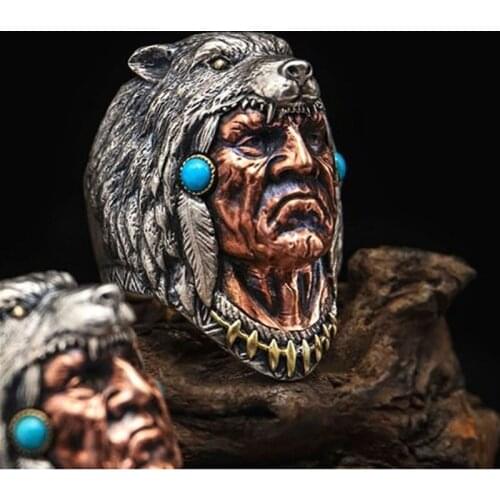 Punk Cool Male Finger Ring Celtic Chief Jewelry Vintage Men Huge Punk Hip Hop Biker Rings for Men Ancient Viking Ring