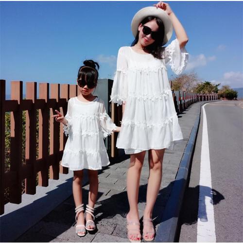 Family matching mother daughter mommy and me clothes family look girls korean clothing women summer beach dress outfits 30