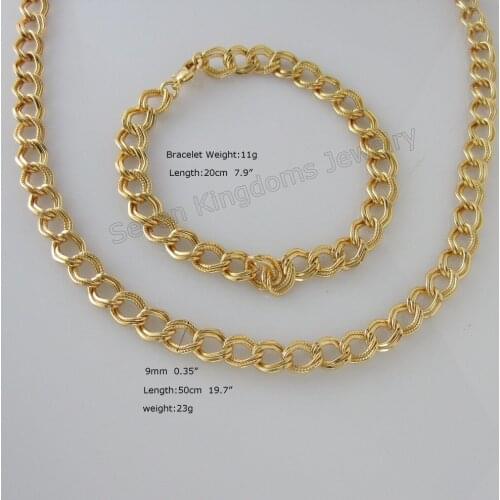 Min order 1 piece - YELLOW GOLD GP TWIST OVAL SHAPE LINK CHAIN 19.7" NECKLACE & 7.9" BRACELET SET/SIZE CAN BE ADJUSTED