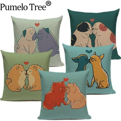 Pug Dog In Love Colorful Cushion Cover Sleep Dog Throw Pillow Cover Animal Cushion Cover Sofa Decoratove Pillow Case Custom