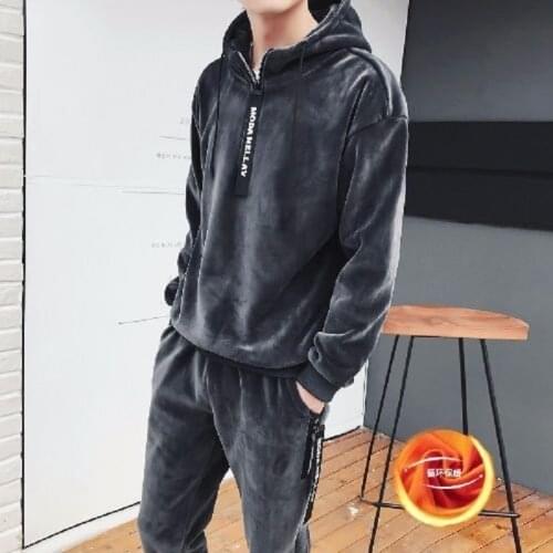Mens Sets Autumn 2021 Korean Fashion Double-sided Fleece Hooded Mens Sweater Thickened Sports Two-piece Track suit Hot Sale