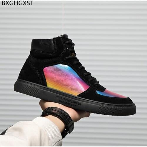 Black High Top Sneakers Men Leather Casual Shoes for Man 2021 Sport Shoes Men Fashion Running Shoes Man Sapato Zapatillas Hombre