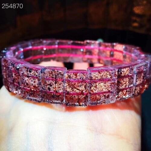 Natural Lepidocrocite Quartz Red Super 7 Crystal Bracelet 12x9.2x5mm Woman Clear Rectangle Beads Stretch Gemstone AAAAAA