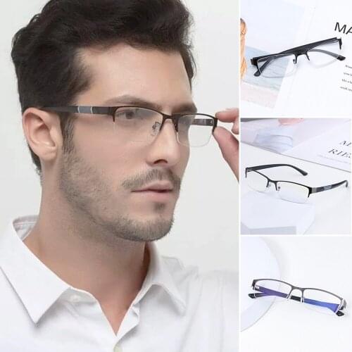 1Pc Classic Men Anti-Blue Light Business Reading Glasses Vintage Half Frame Eye Protection Ultra Light Office Eyeglasses