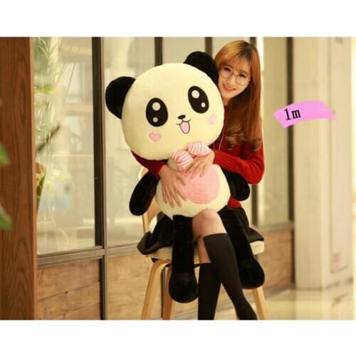 Lovely cartoon panda plush toy large 100cm bowtie happy panda soft doll hug pillow birthday gift h0860