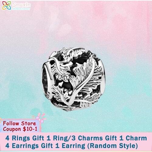 Smuxin 925 Sterling Silver Beads Openwork Leaves Charms fit Original Pandora Bracelets for Women Jewelry Making Birthday Gift