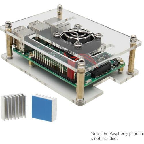Raspberry Pi 3 Case + Fan + Heatsink Kit, Acrylic Shell with Cooling Fan & Aluminum Heatsinks for Raspberry Pi 3 Model B, 2B, B