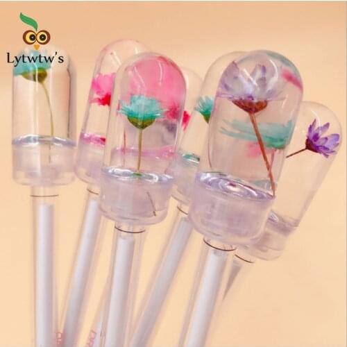1Pcs Dried Flower Gel Pen Cute Kawaii Stationery Office School Supplies creative sweet pretty lovely funny drifting bottle