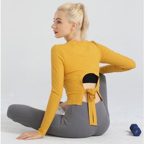 Round Collar Long Sleeves Sexy Women Hollow Out Sport Shirt Fitness Gym Top For Women Solid Yoga Workout Crop Top