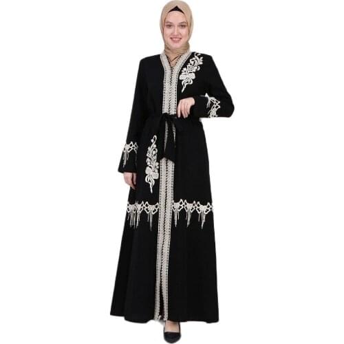 Stylish Women Islamic Hijab Clothing Abaya Muslim Caftan Eid Wedding Evening Long Dress Made of Turkish Turkey Wear Jilbab 2021 Caftan Moroccan Dubai Fashion Modest Khimar Open Jalabiya Products Arabic Set Black Veiled