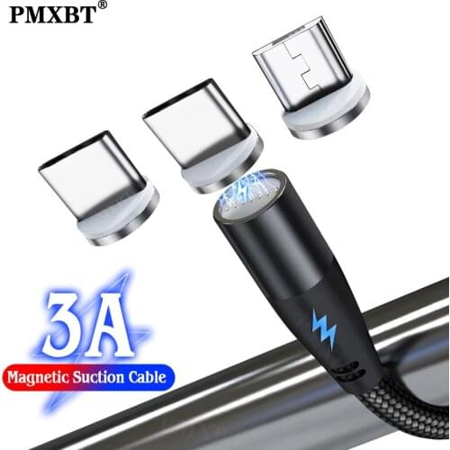 LED lighting Magnetic Micro USB Type C Cable 3A Fast Charging Magnet Data Cord For Huawei Xiaomi Mobile Phone Charge Wire Cable