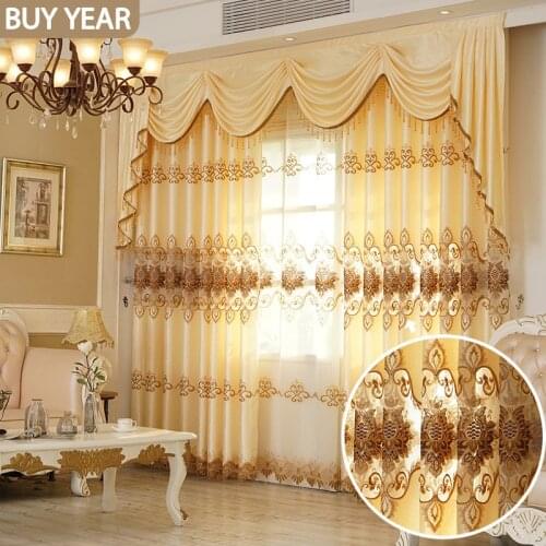 European Style Curtains for Living Dining Room Bedroom High-end Embroidery Curtain Tulle Finished Product Customization