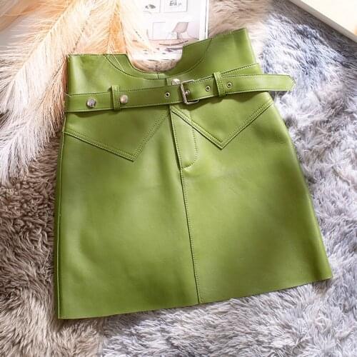 Female High Waist Skirts Summer 2021 Genuine Sheepskin Leather Skirt Korean Simple Womens Short Skirts Ropa Mujer Zjt2445