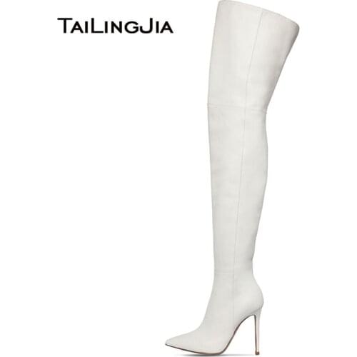 White Thigh Boots Women Over The Knee Boots 2019 High Heel Winter Shoes Woman Pointed Toe Long Boot Ladies Tall Boots Large Size