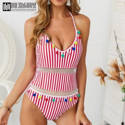 Duckwaver Women Halter halter straps One Piece Swimsuit 2019 Sexy Push Up Bikini Wire Free With Pad Women Swimsuit Beachwear