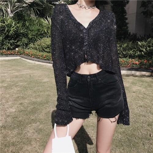 Fashion Autumn Streetwear Vintage Gothic Sweaters Punk Style Black Long Sleeve Cardigan V-neck Women Knit Single Breasted Coat