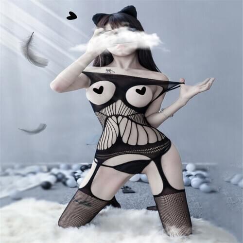 Women Exotic Floral Lingerie Jumpsuit Elastic Straps Hollow-Out See-Through Romper Linking Stockings with Thong Honeymoon gift